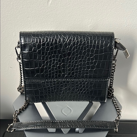 Black Croc-Embossed Crossbody Bag - Picture 1 of 9